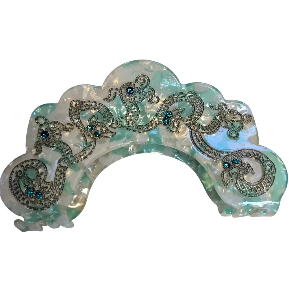 Boho Hair Claw Clip‎ Set 5pc Evil Eye Dragon Butterfly Floral Green Blue Gold